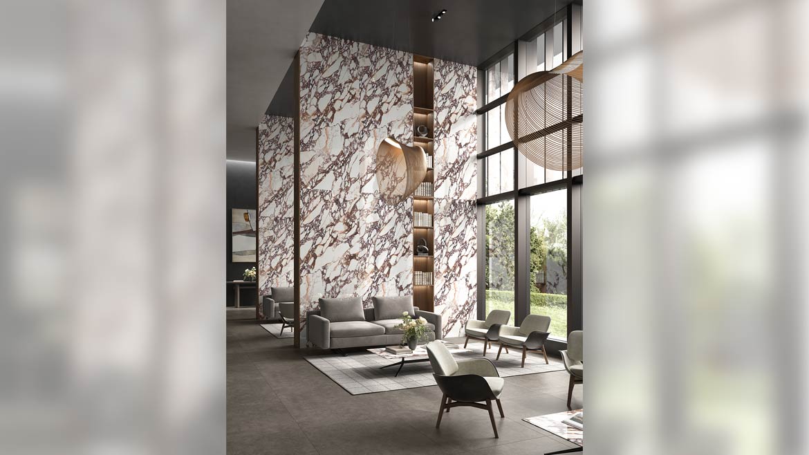 Laminam's Calacatta Viola large-format porcelain panels